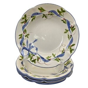 Laurie‎ Gates Los Angeles Pottery Pasta Bowls Set of 4 Blue Ribbon Garland 10"